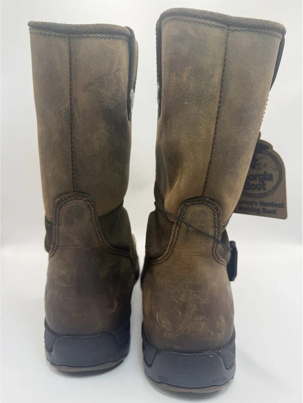 Georgia Work Boots Athens Wellington Sz 9 W Pull-On Cowboy Brown Steel Toe NWT